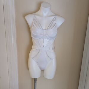 NWT Body Rage white strappy sheer lingerie bodysuit size L
